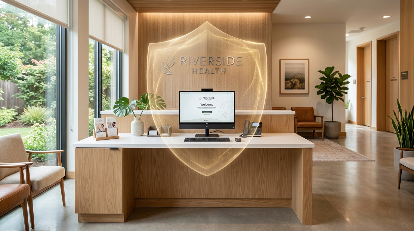 Clinic reception area with protective security shield